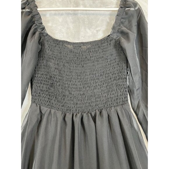 Windsor Dress Small Black Smocked Back Long Sleeve Knee Length NWT - Picture 5 of 16